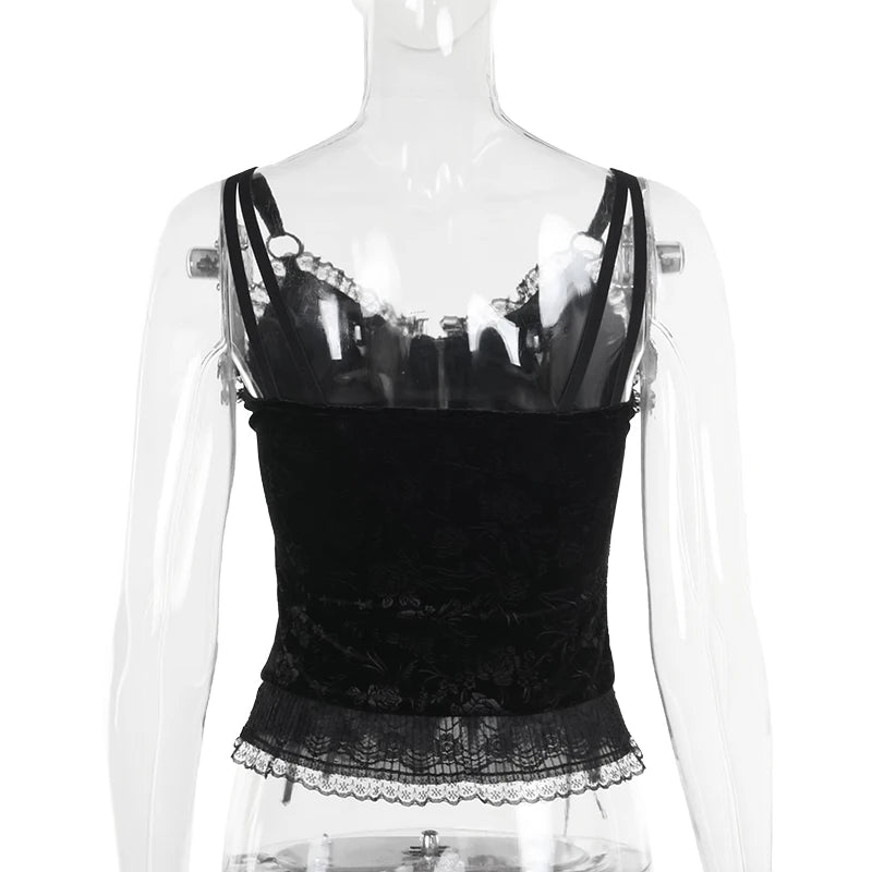 Black Rose Lace-Up Camisole Top