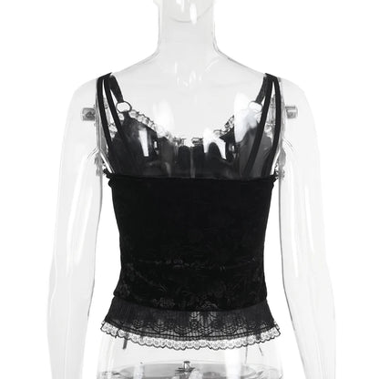 Black Rose Lace-Up Camisole Top