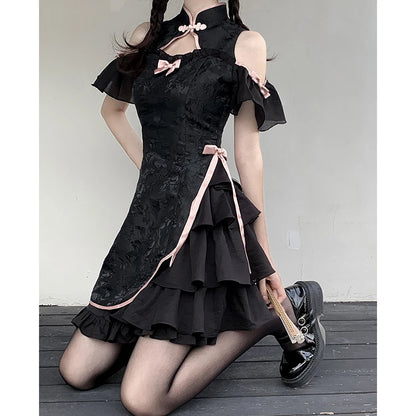 Elegant Tie-Dye Cheongsam Mini Dress