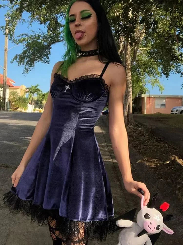 Product Name: Elegant Gothic Velvet Mini Dress