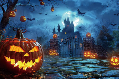 Moonlit Feline: Halloween Bat Castle Backdrop