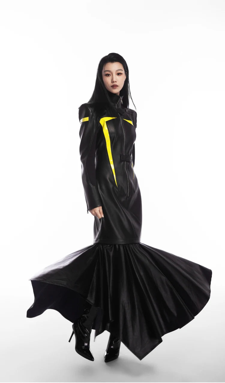 Lautaro Luxe Red & Black Patchwork Maxi Dress