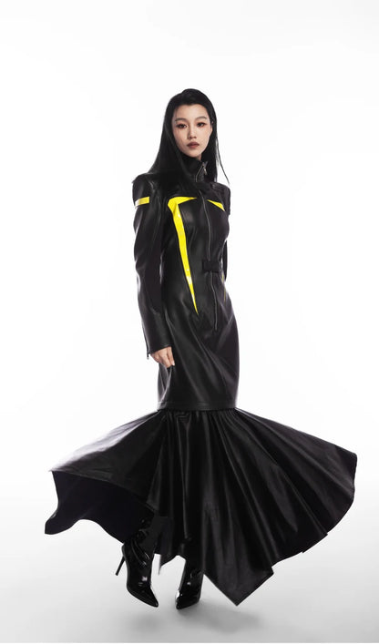 Lautaro Luxe Red & Black Patchwork Maxi Dress