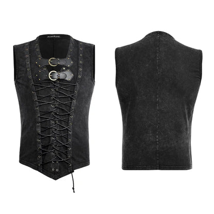 Black Punk Rock Cotton Vest for Men