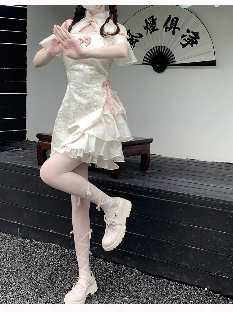 Elegant Tie-Dye Cheongsam Mini Dress