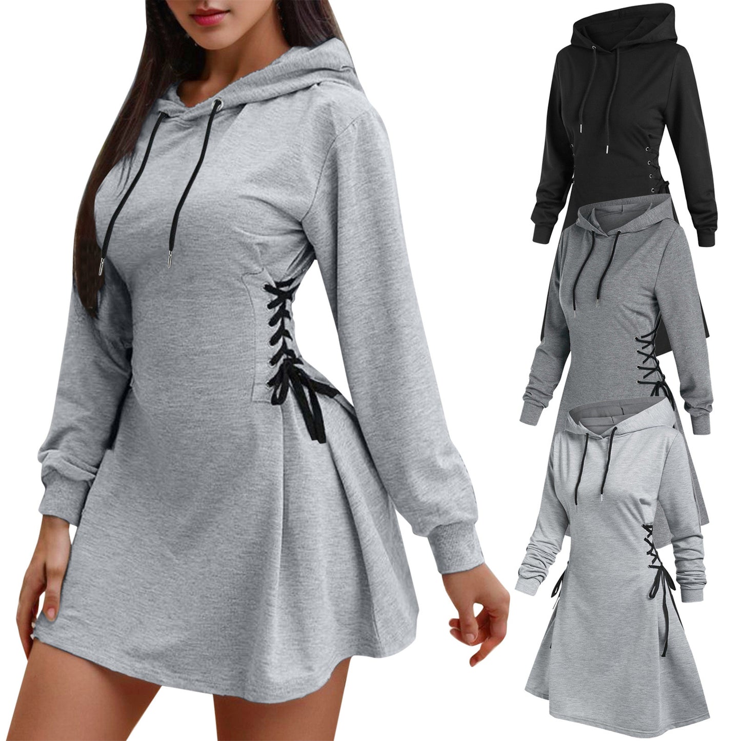 Cozy V-Neck Tie-Waist Hoodie Dress for Women