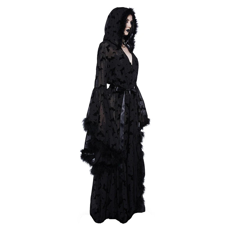 Bat Lace-Up Hooded Cape Dress