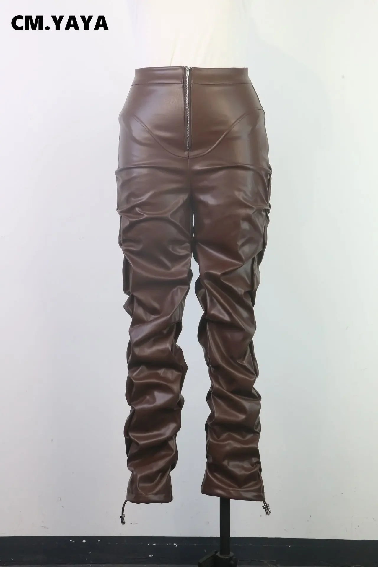 Pleated Faux Leather Skinny Pants for Women