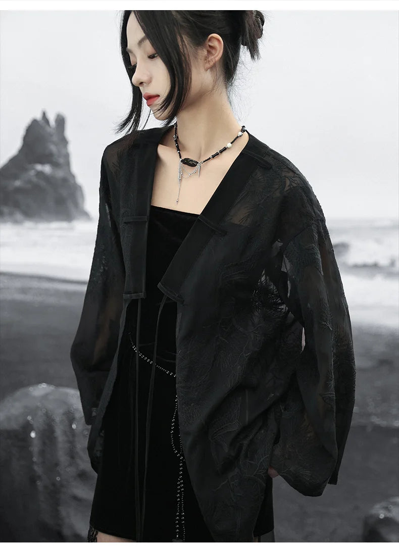 Summer Elegance: Crane Emblem Black Jacket for Women
