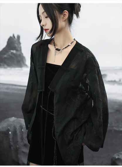 Summer Elegance: Crane Emblem Black Jacket for Women
