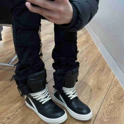 black erosion damaged rough high street jeans