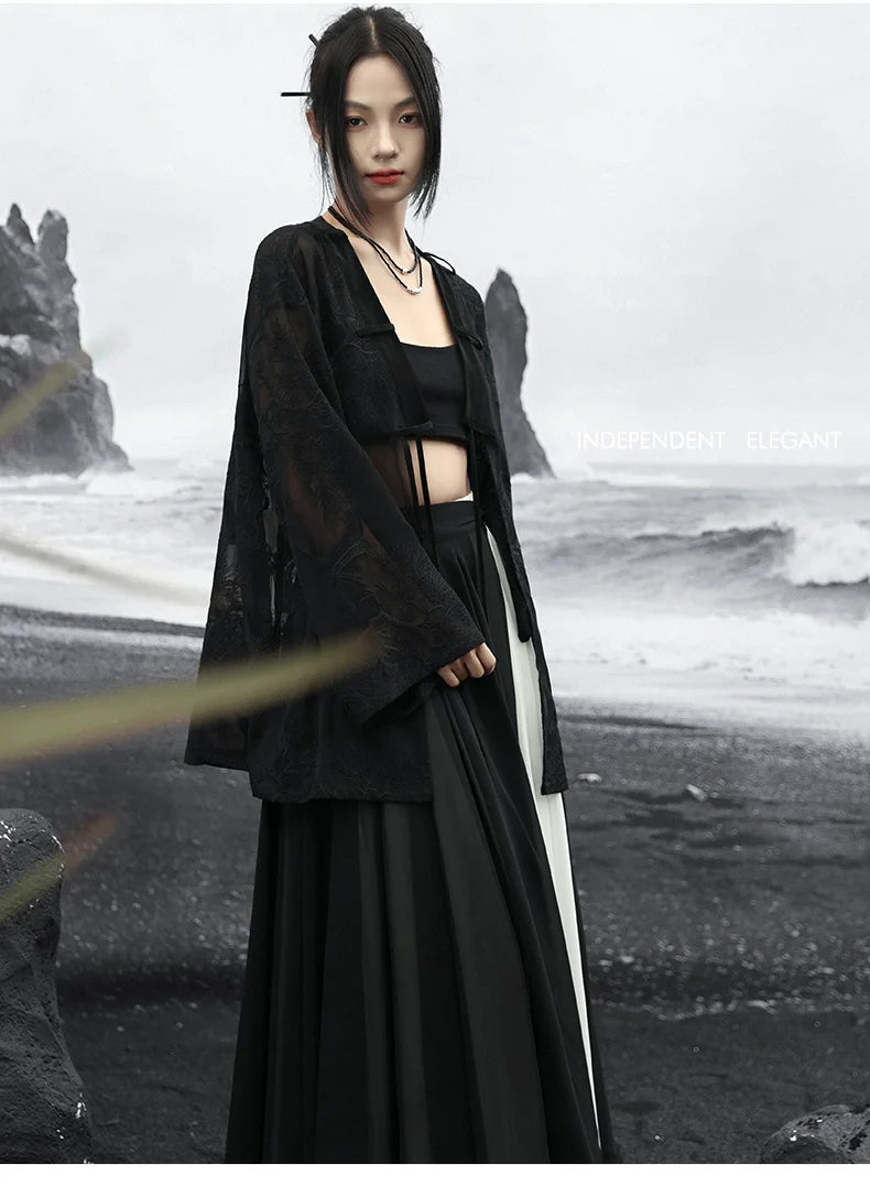 Summer Elegance: Crane Emblem Black Jacket for Women