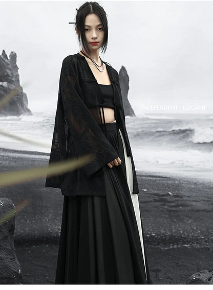 Summer Elegance: Crane Emblem Black Jacket for Women