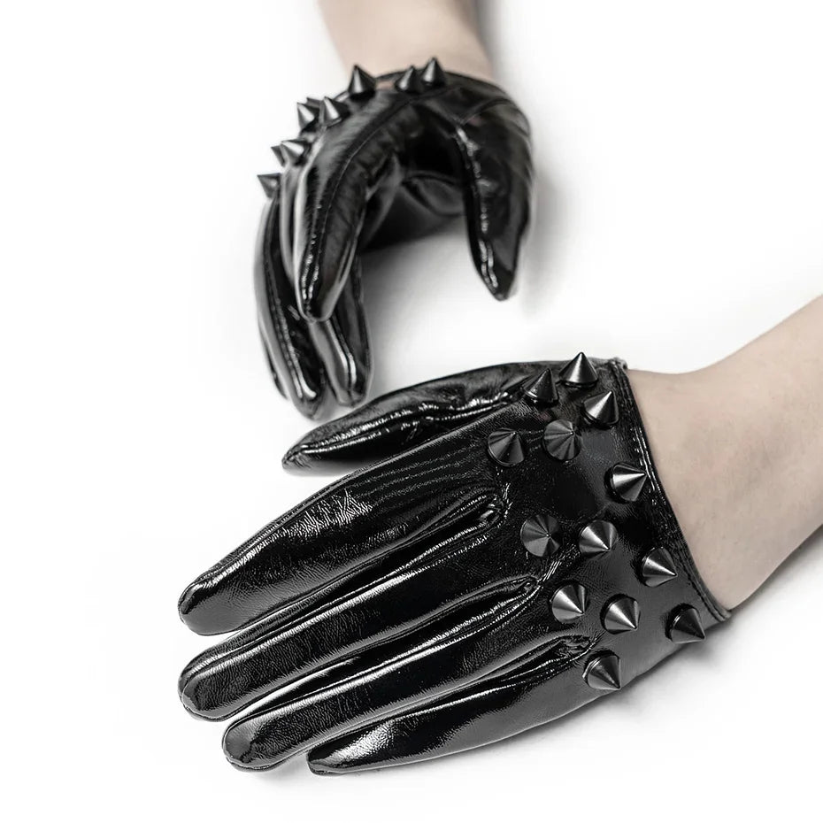 PUNK RAVE Rivet Half-Palm Leather Gloves for Women