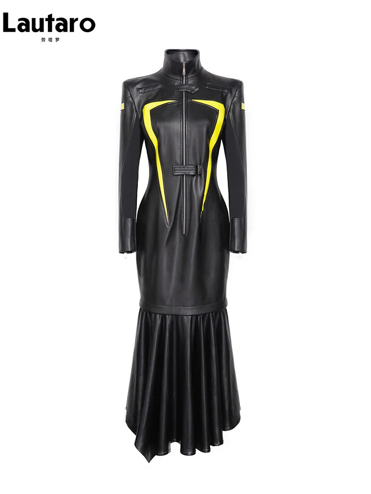 Lautaro Luxe Red & Black Patchwork Maxi Dress