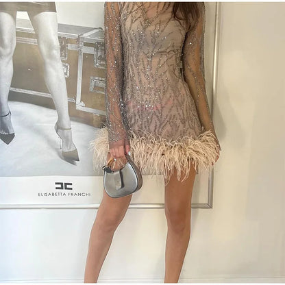 Product Name: Luxe Feather Sequin Mini Dress