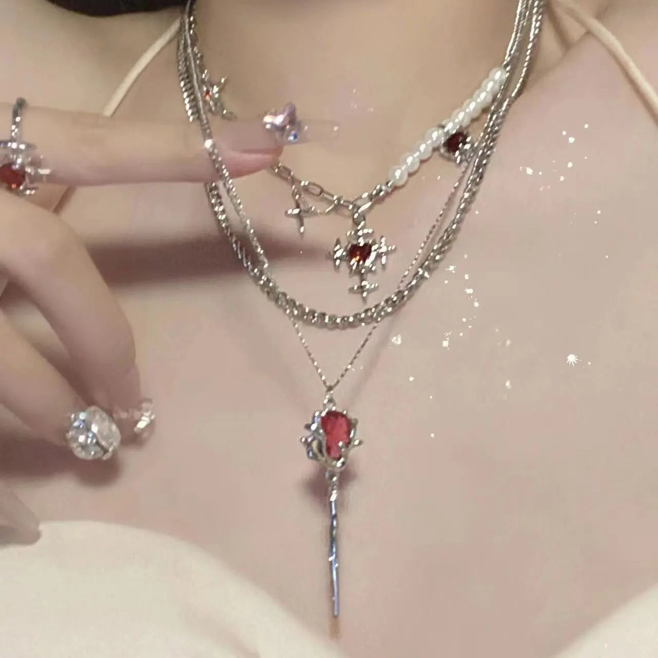 Red Zircon Rose Pendant Necklace