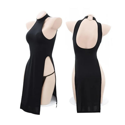Dazzling Black Halter High-Split Bodycon Dress