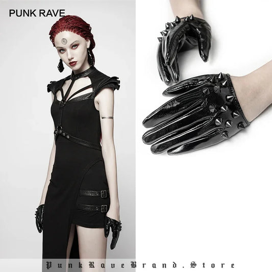 PUNK RAVE Rivet Half-Palm Leather Gloves for Women