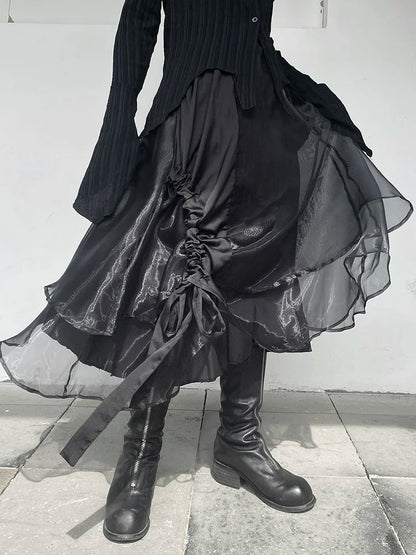 Chic Irregular Black Organza Half Skirt