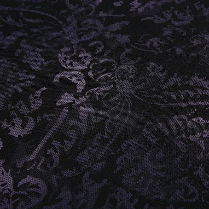 Dark Printed Lace Trim Mesh Dress