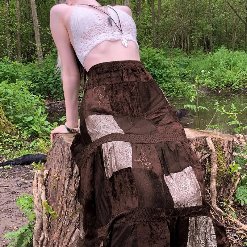 Elegant Pleated Brown A-Line Skirt for Women