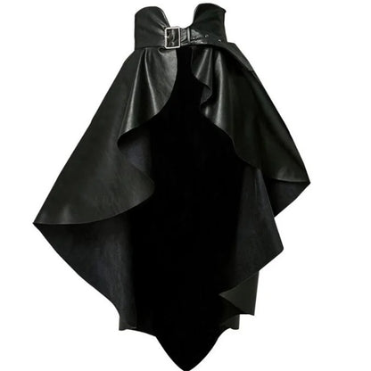 New PU leather skirt women irregular long skirt