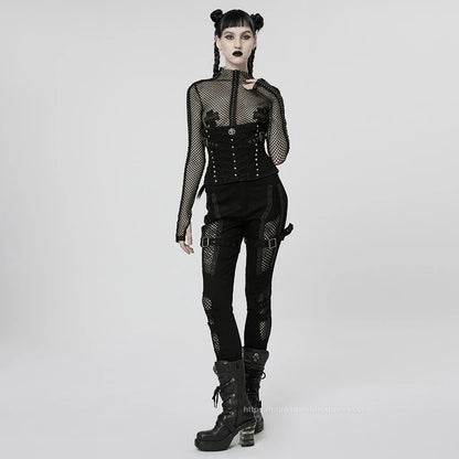 Punk Rave Women's Mesh & Denim Slim Pants