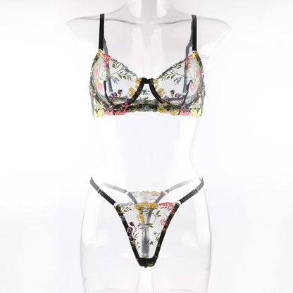 Boho Floral Sheer Lingerie Set: Bra & Panty Duo