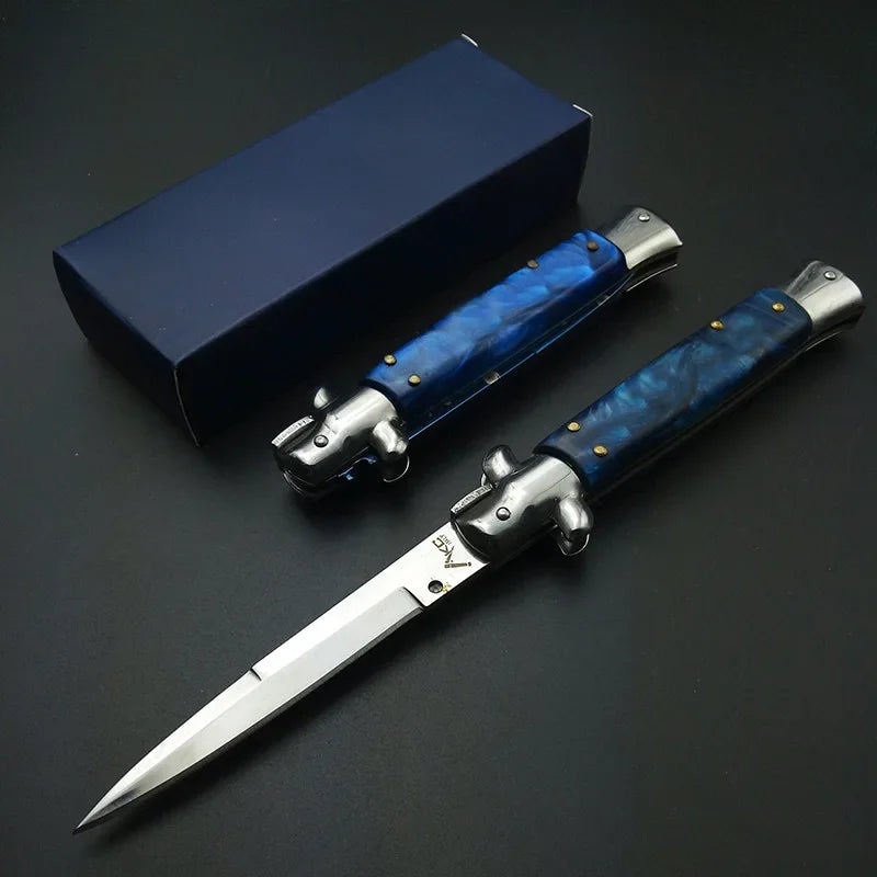 Elegant Blue Stiletto Pocket Knife - Godfather Edition
