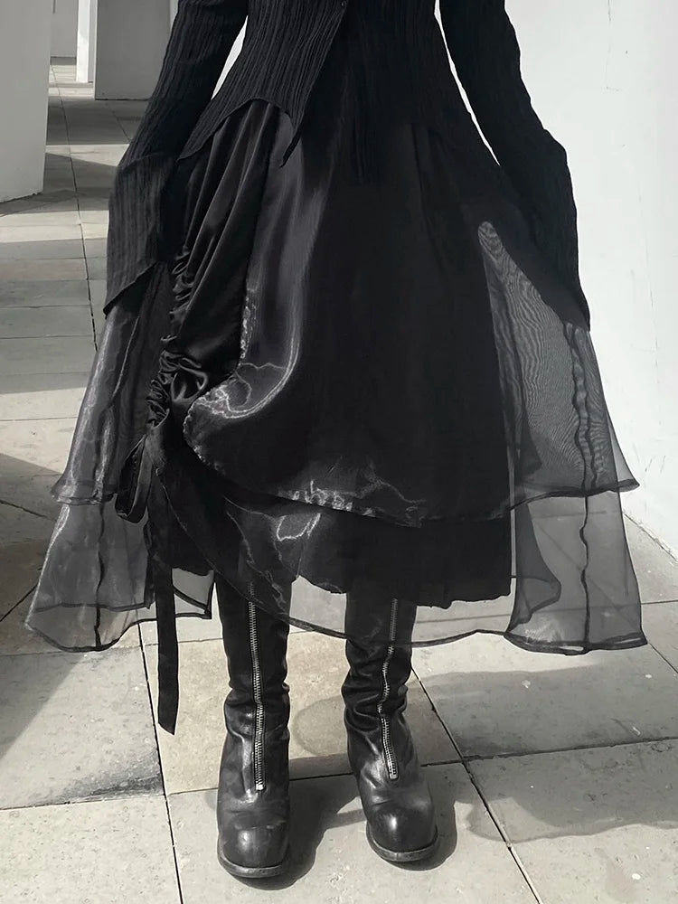 Chic Irregular Black Organza Half Skirt