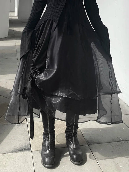 Chic Irregular Black Organza Half Skirt