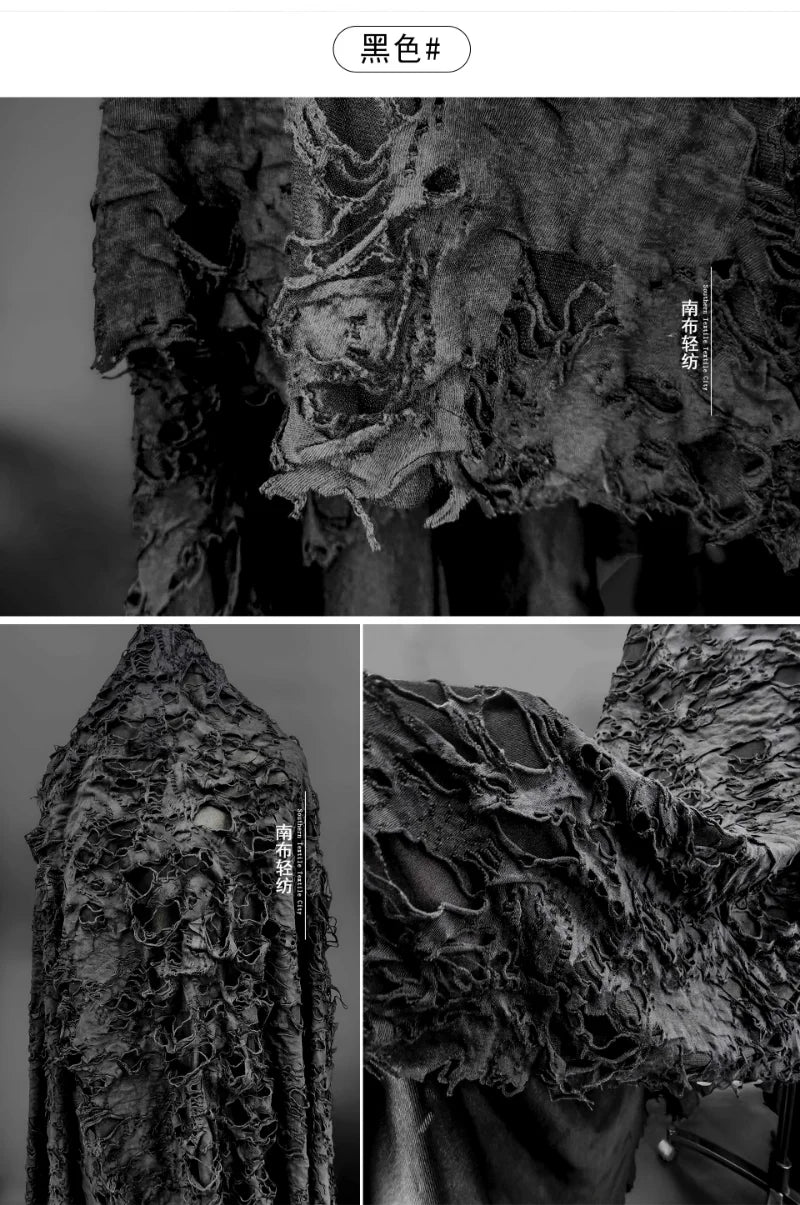 Black Tattered Knit Fabric - Eco-Friendly Textiles