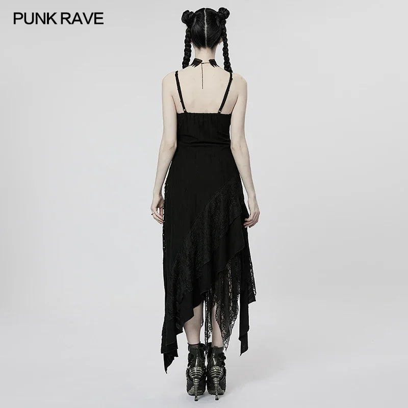 Gothic Elegance: Irregular Mesh Slip Dress