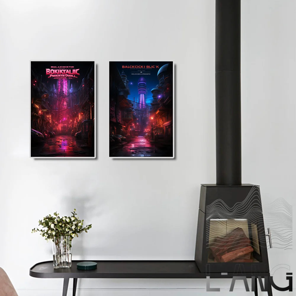 Cyberpunk Future City Street Canvas Poster
