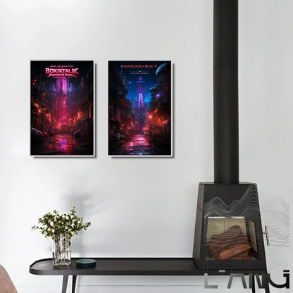 Cyberpunk Future City Street Canvas Poster