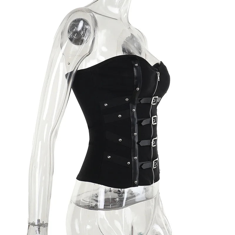 Grunge Gothic Zip Corset Tank Top