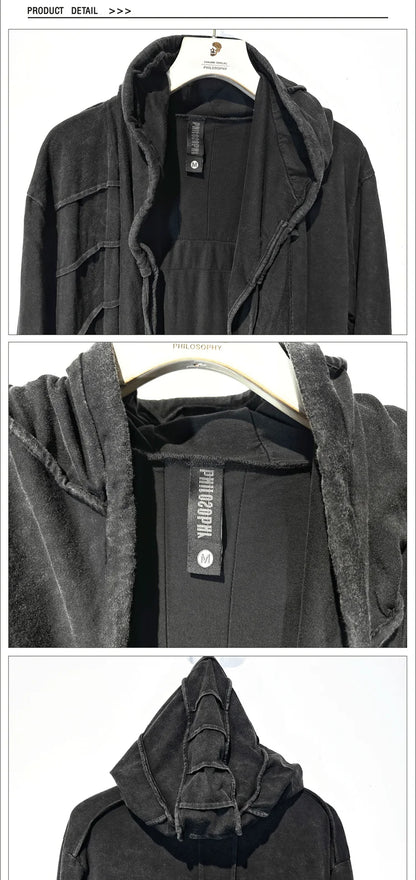 Gothic Vintage Distressed Hooded Cape Windbreaker