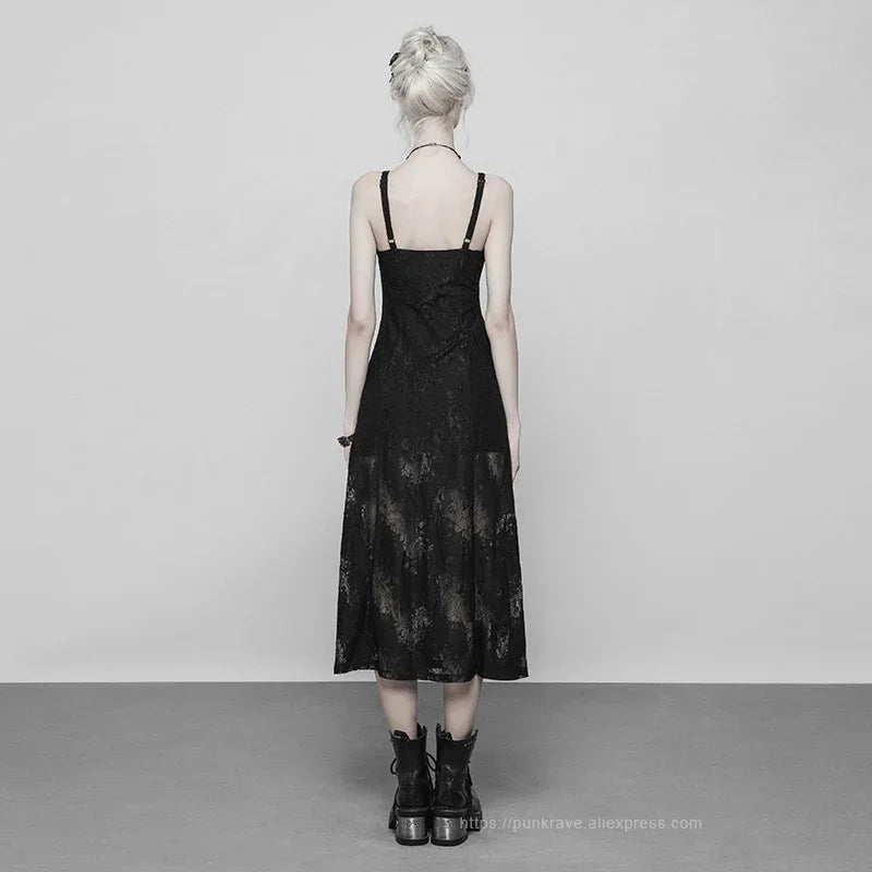 Gothic Elegance: Lace Split Long Dress
