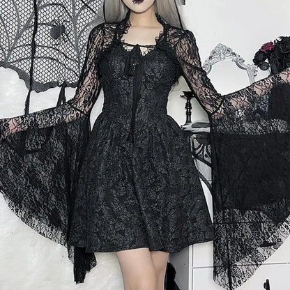 Lace Charm: Flared Sleeve Crop Top