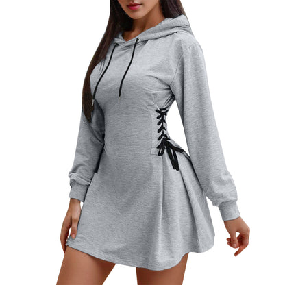 Cozy V-Neck Tie-Waist Hoodie Dress for Women