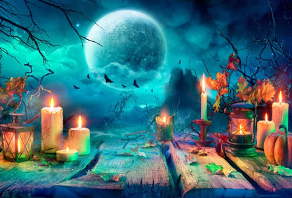 Moonlit Feline: Halloween Bat Castle Backdrop