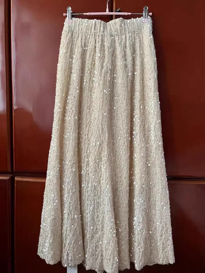 Autumn Bling Bling Sequined Thick Velvet Long Skirt