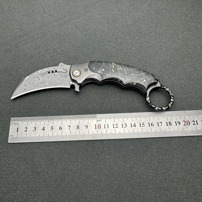 Topwell VG10 Damascus Claw Knife & Leather Sheath