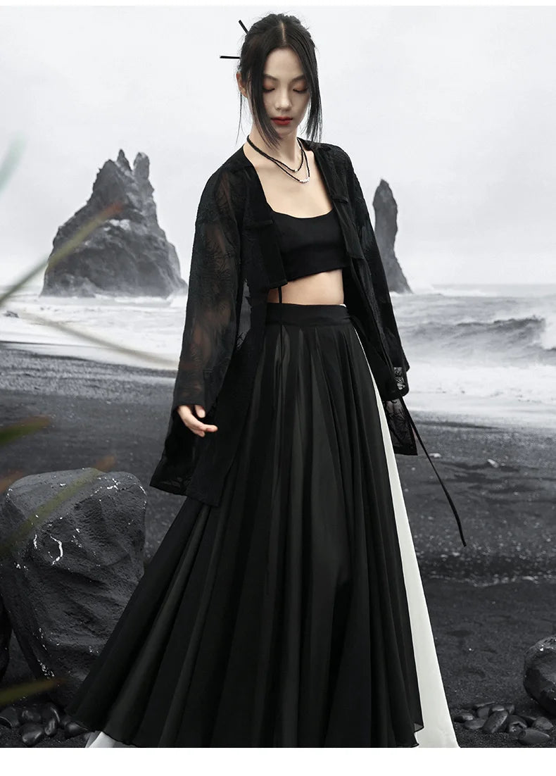 Summer Elegance: Crane Emblem Black Jacket for Women