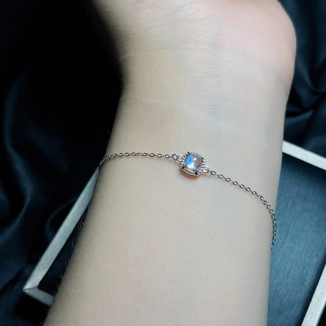 Lunar Charm Crown: S925 Silver Moonstone Bracelet