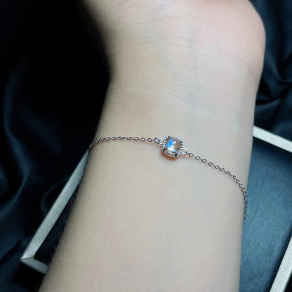 Lunar Charm Crown: S925 Silver Moonstone Bracelet