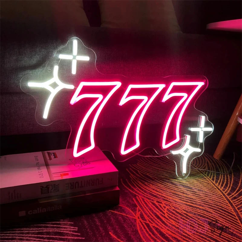 777 Video Gaming red  Sign Glass Neon Light