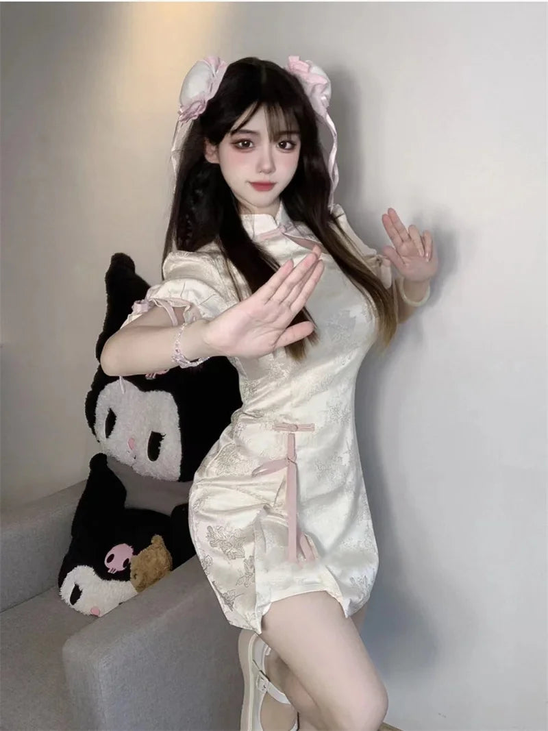Elegant Tie-Dye Cheongsam Mini Dress