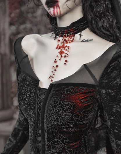 Gothic Velvet Slim Fit Lace Fishtail Dress for Women
